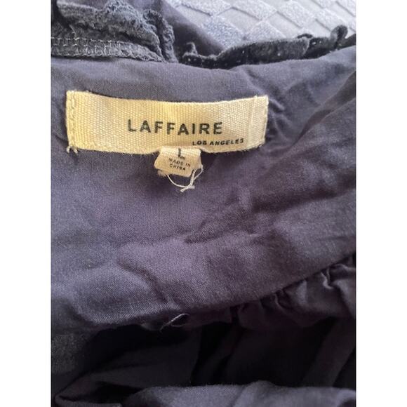 Laffaire Size Large‎ Blouse Smocked Bodice Short Sleeve Dark Blue - Picture 3 of 4